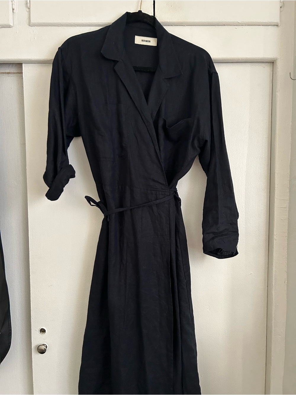 Buck Mason Blue Linen Wrap Dress